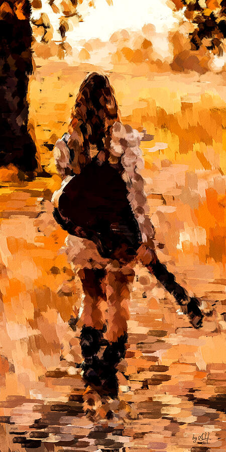 Girl walking with a guitar Digital Art by Gradify Creations