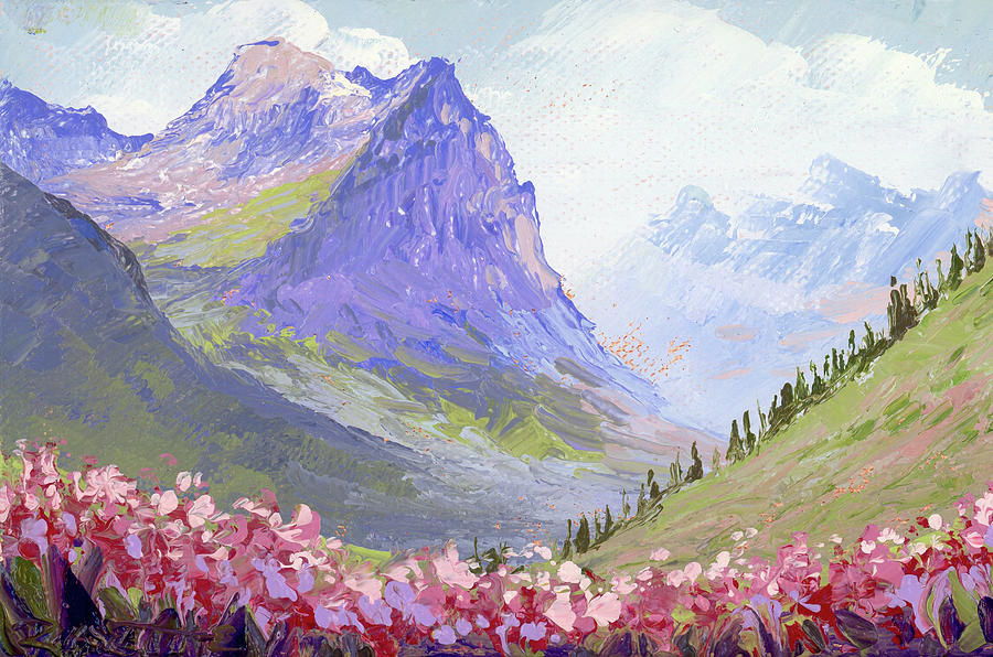 Glacier Park Wildflowers Painting by Raette Meredith