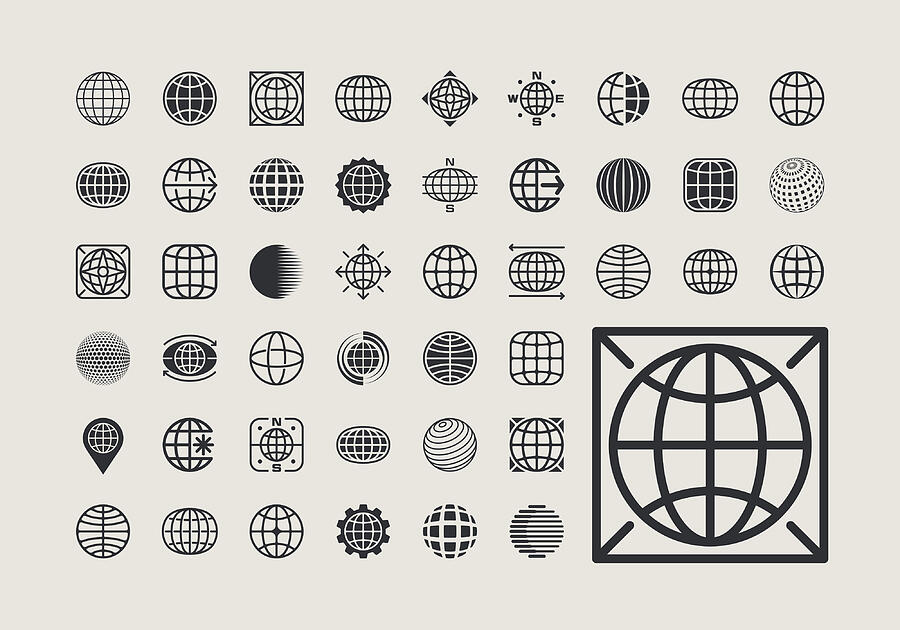 Globe Icons Design Elements Drawing by Aleksandarvelasevic