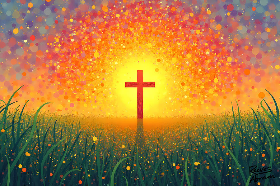 Glowing Cross in the Field Digital Art by Reeves Abram - Pastor Reeves Studio - Metal Posters