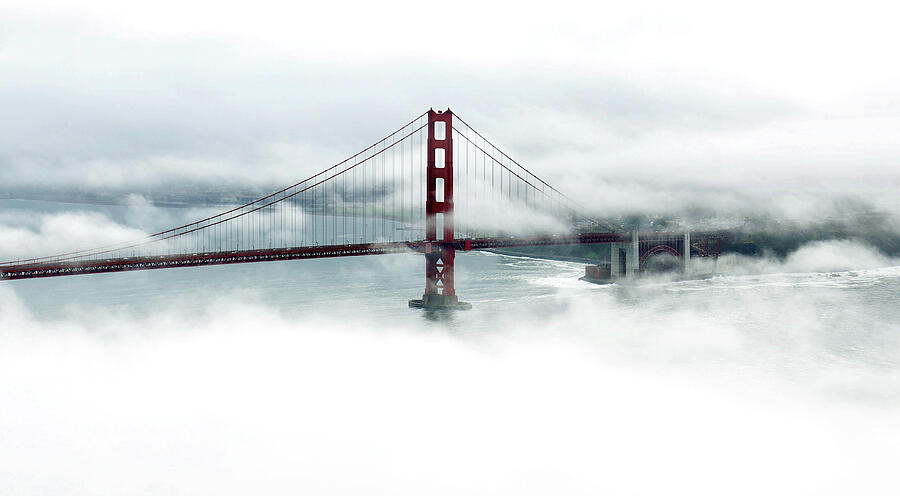 Golden Gate Bridge Emerges  From The Fog Photograph by Printed View