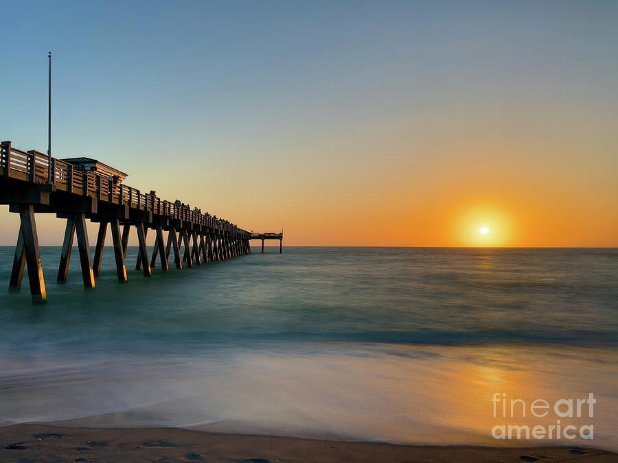 Sunset Over Ocean Pier Photograph - Golden Horizon at Venice Pier by Dodie Ross