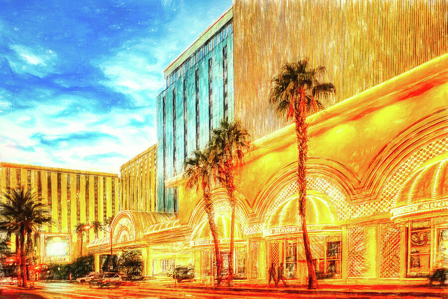 Golden Nugget Hotel at Dusk Mixed Media - Golden Nugget Hotel Las Vegas by Tatiana Travelways