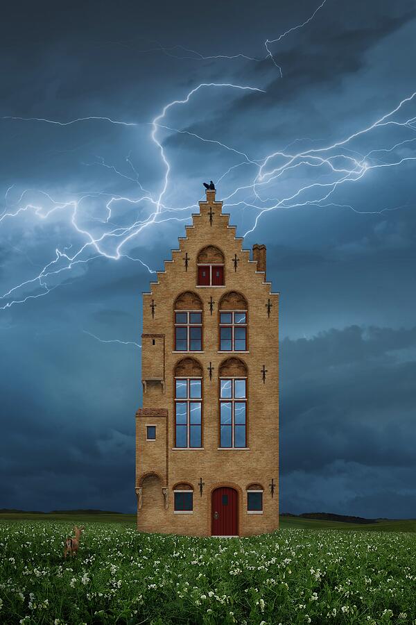 Gothic House in Thunderstorm Digital Art - Full Gothic Setting by Moira Risen