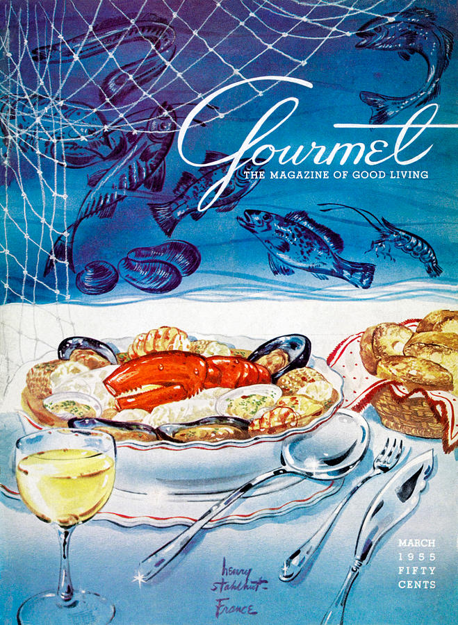 Gourmet Magazine Cover March 1955 Painting - Gourmet Magazine March 1955 by Henry Stahlhut