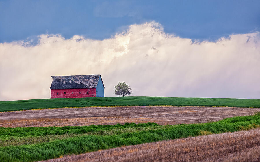 Red Barn on Hilltop Photograph - Grace Between the Storms by Kevin Schwalbe