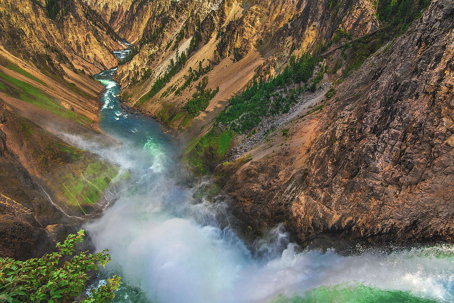 Grand Canyon of the Yellowstone Mist and Lower Falls, Wyoming Photograph by Abbie Warnock