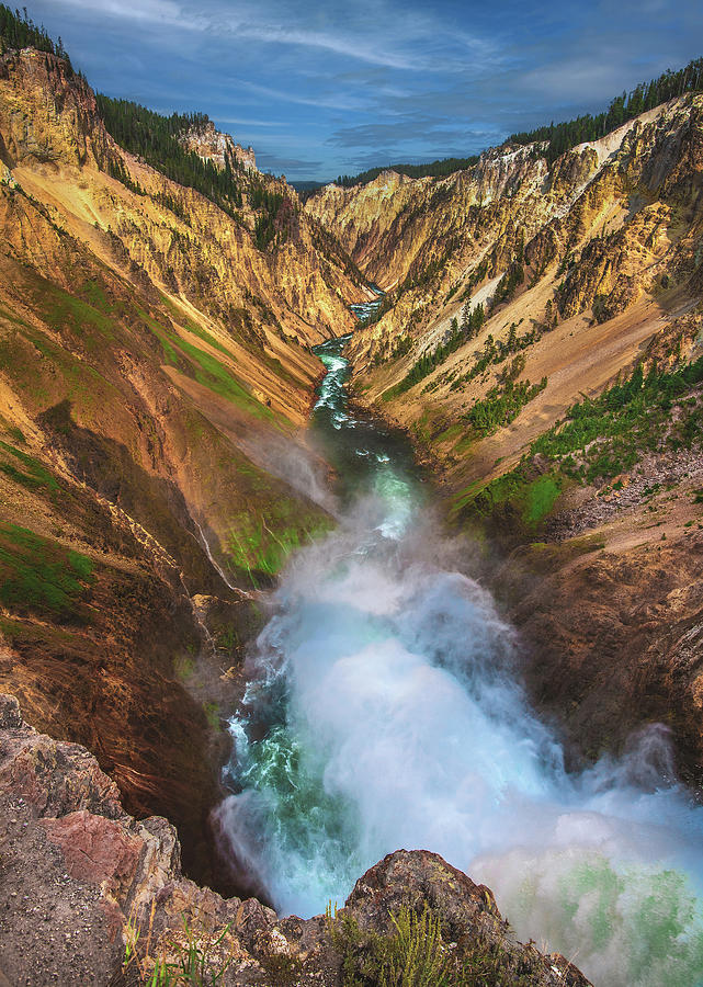 Grand Canyon of the Yellowstone Mist, Wyoming - Vertical Photograph by Abbie Warnock