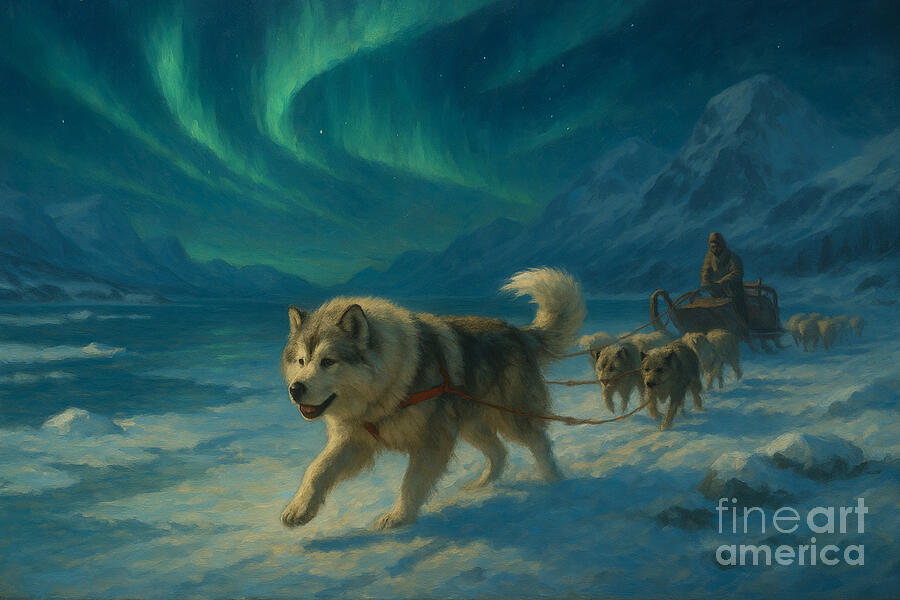Greenland Dog Pulling Sleds Across Icy Fjords Sled Dogs Under Northern ...