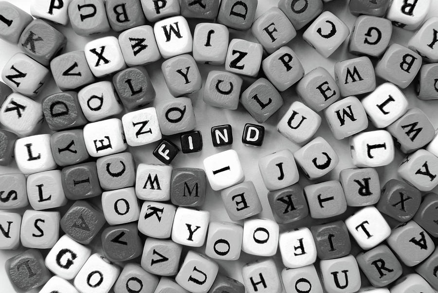 Grey Mixed  Letters And Black Word Find Photograph by Severija Kirilovaite