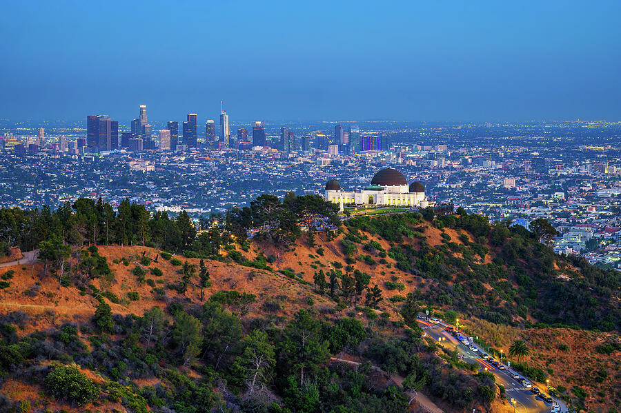 Griffith Observatory and Los Angeles skyline after sunset Photograph by Miroslav Liska