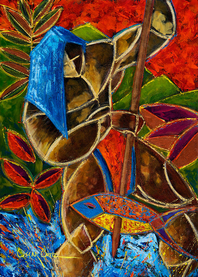 Guarani... hombre de familia Painting by Oscar Ortiz