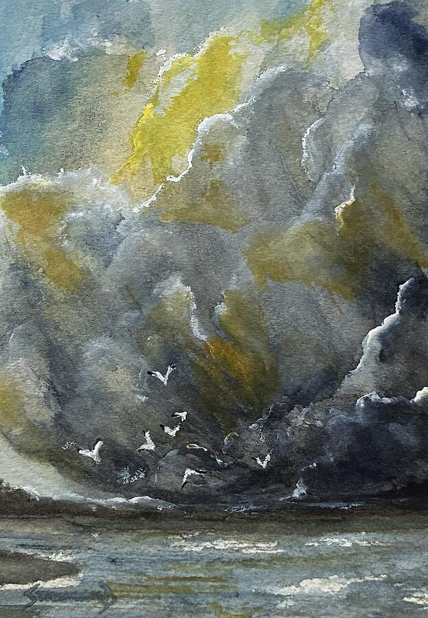 Dramatic Sky with Storm Clouds Painting - Gulls Before the Storm by Judy Strickland