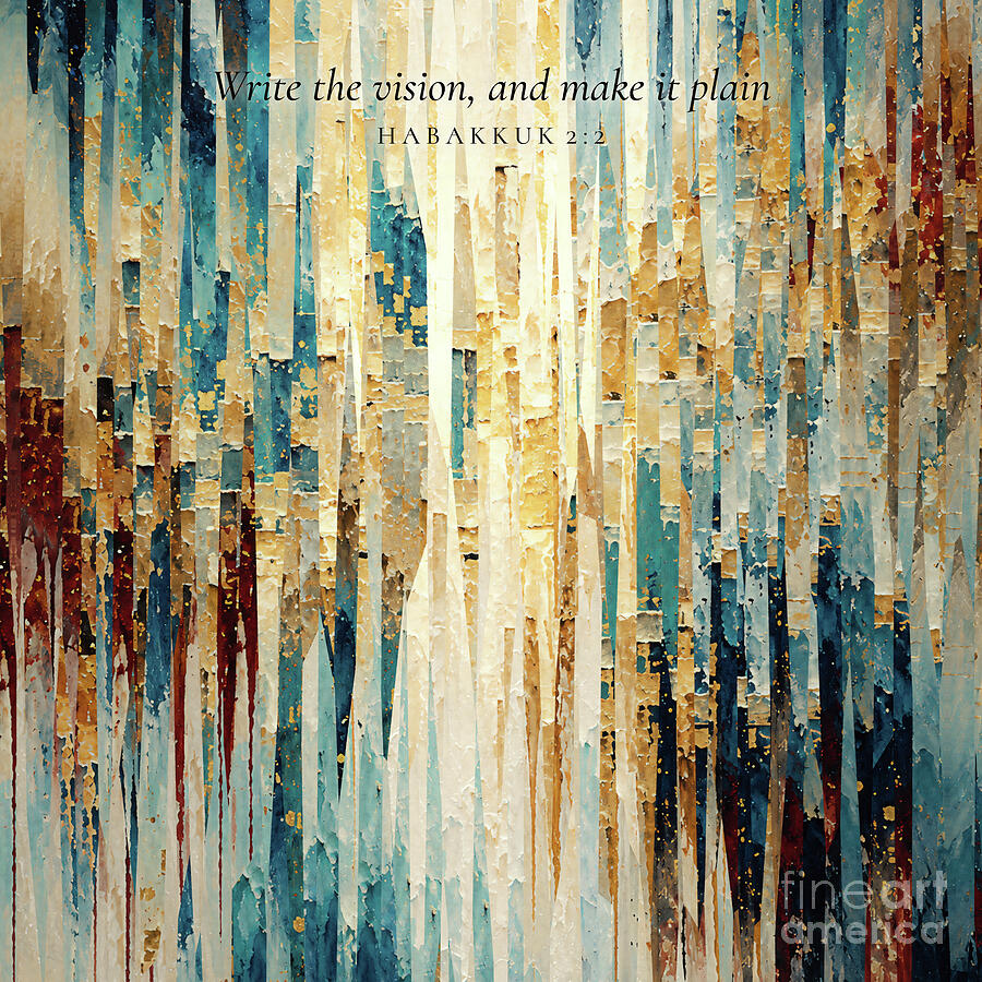 Abstract Geometric Patterns with Scripture Painting - Habakkuk 2 2 Square Christian Art, Write The Vision by Mark Lawrence
