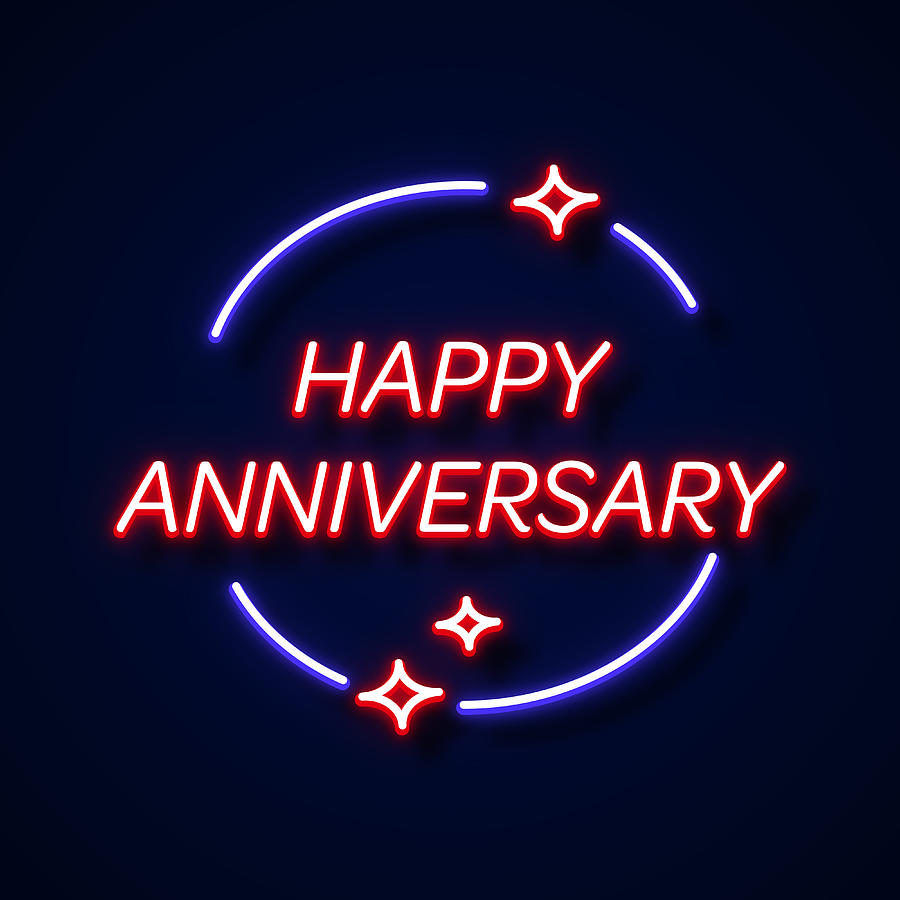 Happy Anniversary Neon Style, Design Elements Drawing by Designer