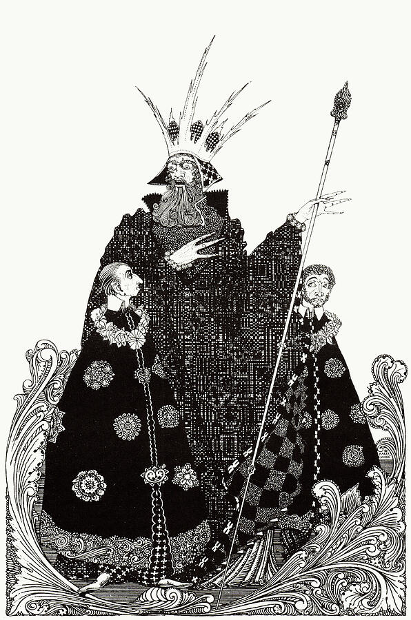 Goblin King and Sons in Royal Attire Drawing - Harry Clarke illustrations for Andersens Fairy Tales 1916 - The Elf Hill, the Goblin King and Sons by Harry Clarke