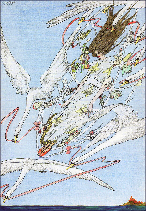 The Wild Swans by Harry Clarke Drawing - Harry Clarke illustrations for Andersens Fairy Tales 1916 - The Wild Swans by Harry Clarke