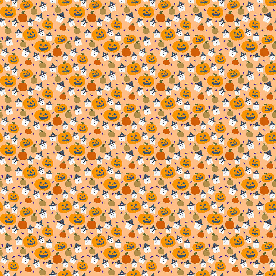 Haunted Harvest Ghosts in the Pumpkin Patch Halloween Pattern Digital Art by Snow Iris Studio