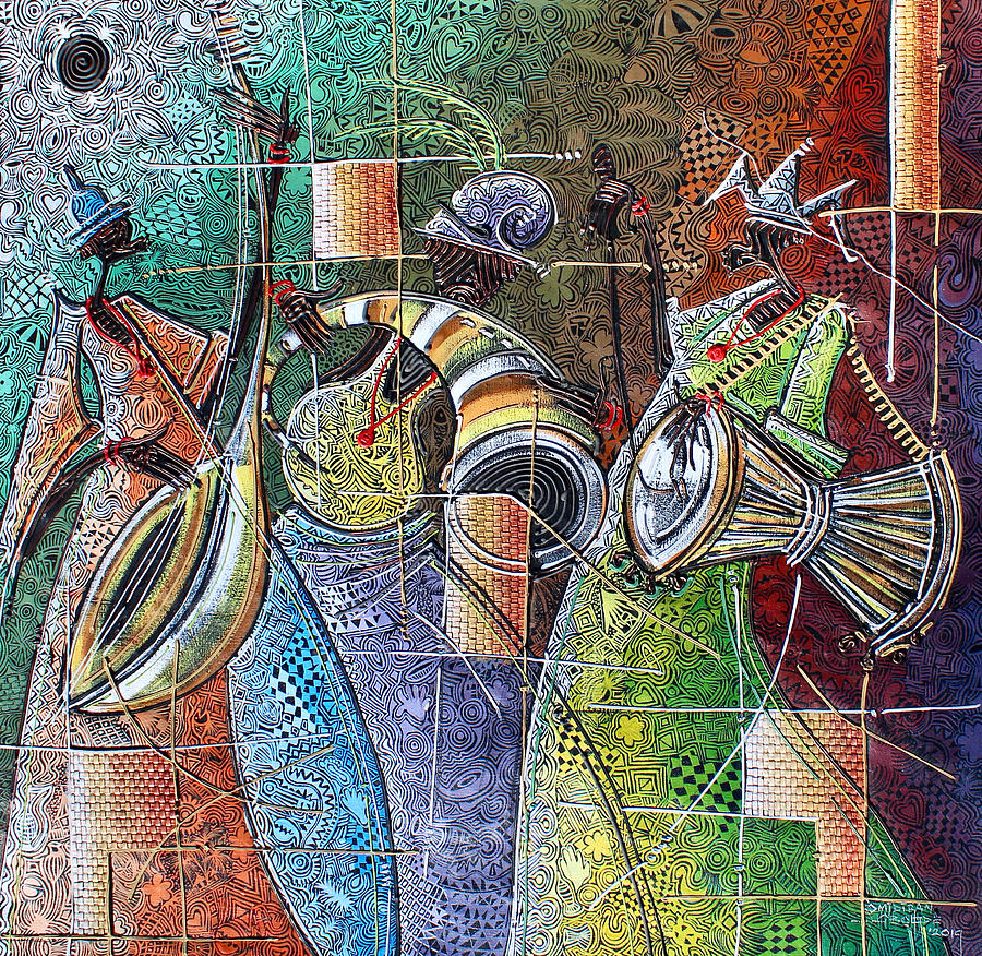Yoruba, Hausa, Ibo Musicians - 5 Painting by Paul Gbolade Omidiran