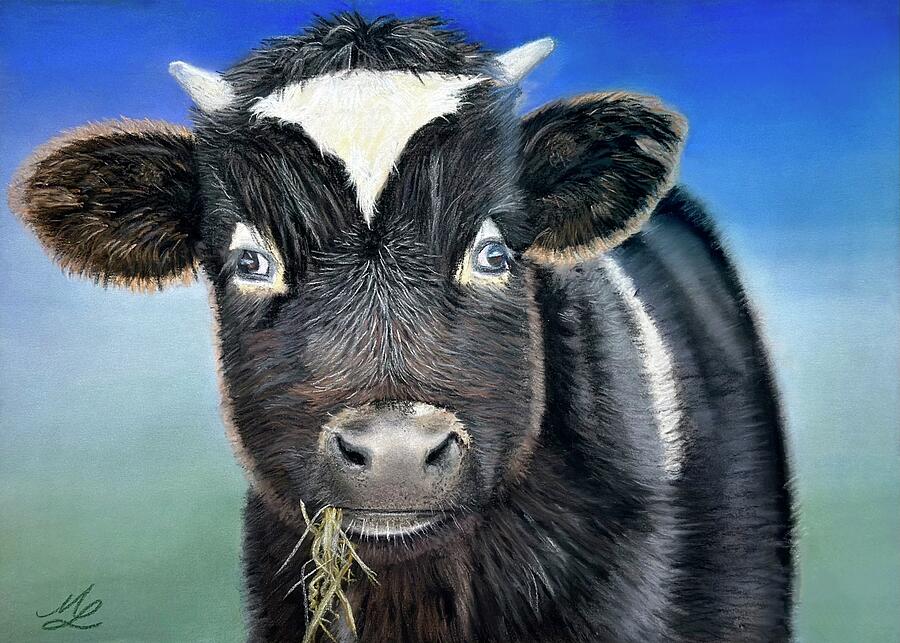 Curious Calf on a Sunny Day Pastel - Hay Baby Moos Your Daddy by Marlene Little