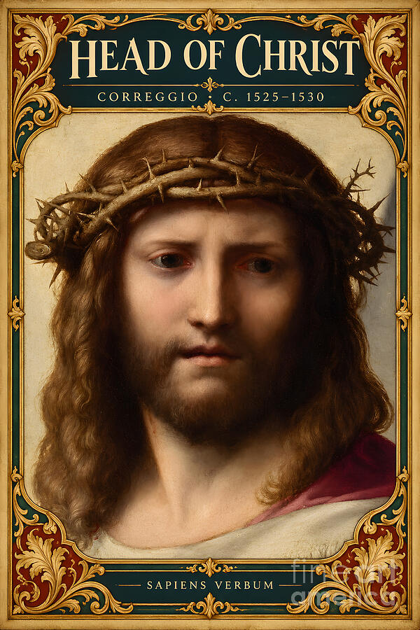 Head of Christ by Correggio, vintage art poster by Sapiens Verbum