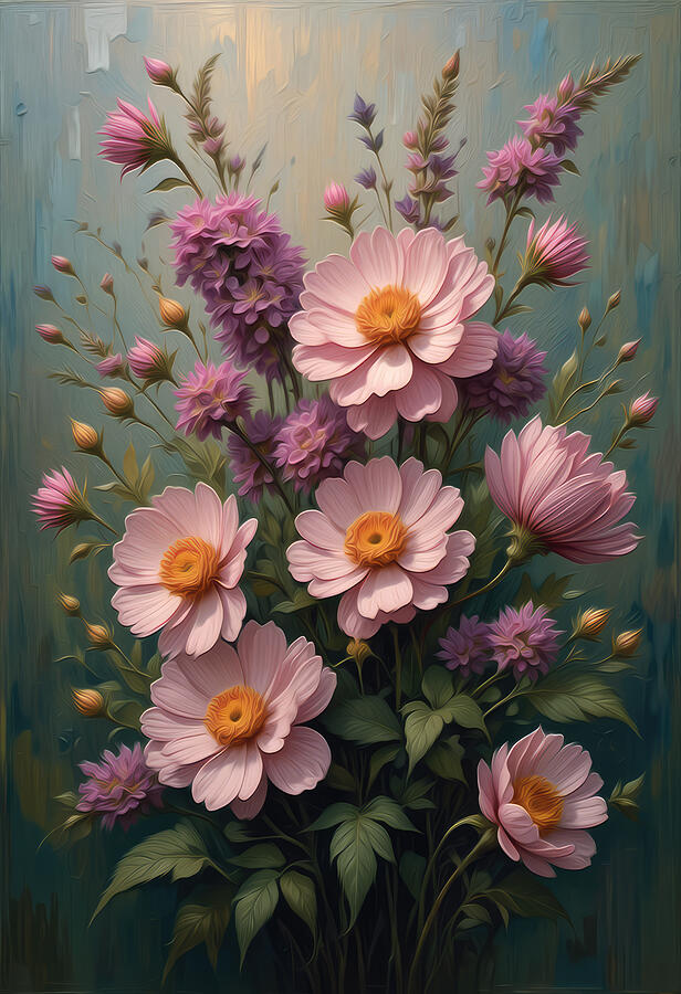 Vibrant Bouquet of Pink Blooms Digital Art - Heather blooms Wall Art Oil Painting by Nature Oil Painting