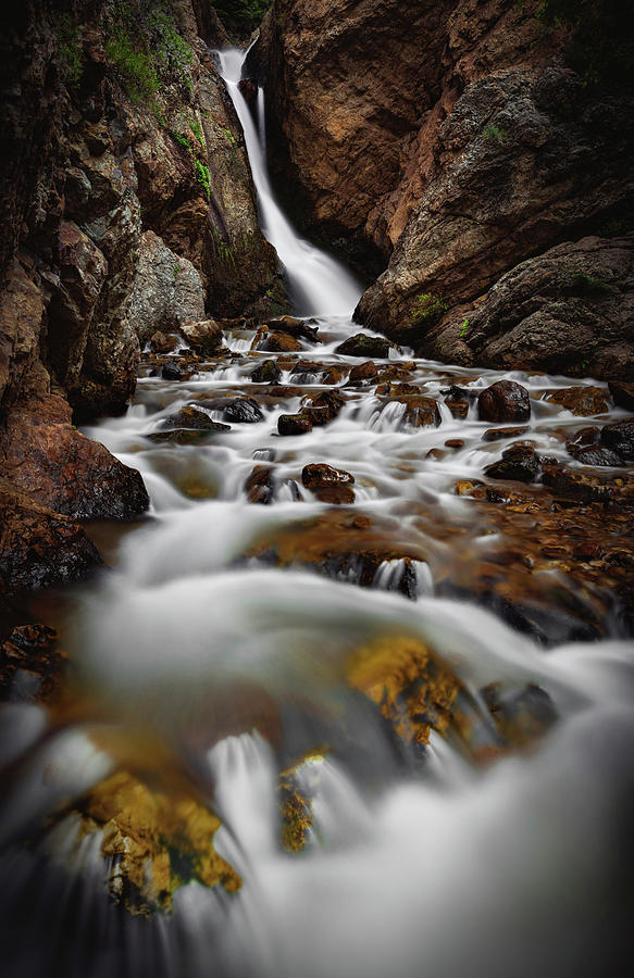 Hidden Falls and Creek Bed - Big Cottonwood Canyon, Utah - Vertical Photograph by Abbie Warnock