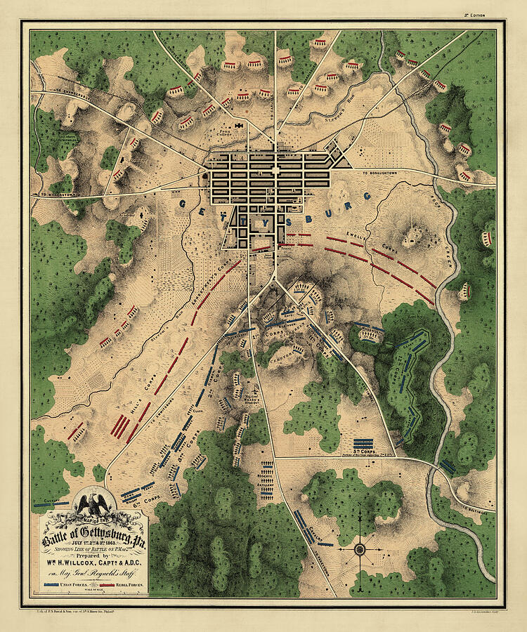 Historic Map of the Gettysburg Battlefield by Dale Kincaid