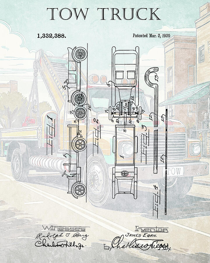 Historic Tow Truck Patent Design Mixed Media by Dan Sproul