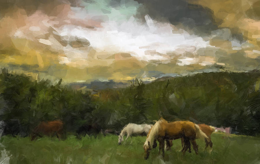 Horses Grazing Painting by Gary Arnold