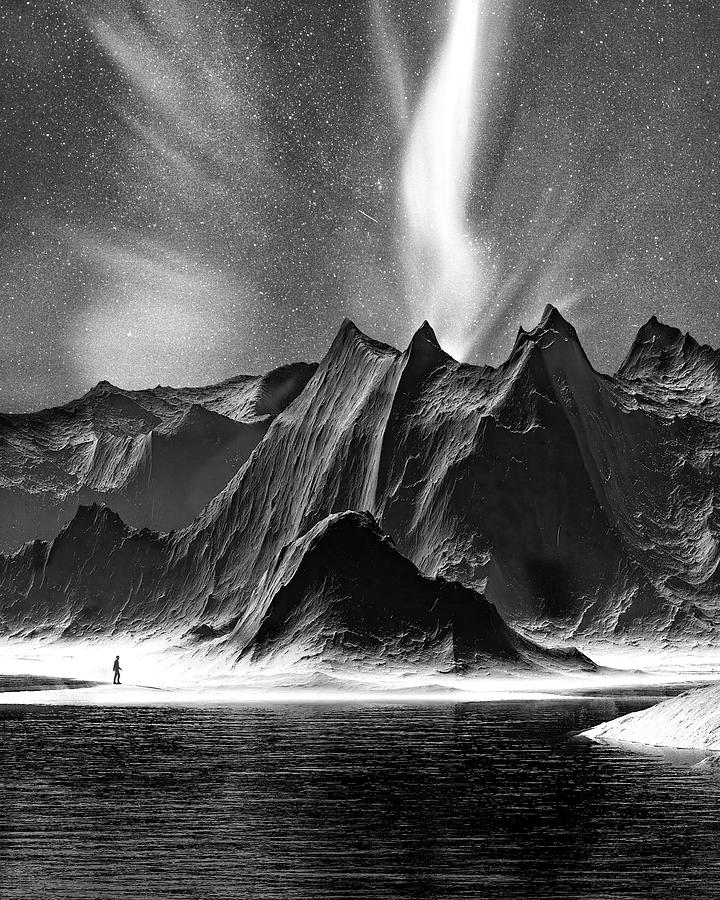 Enigmatic Nighttime Mountain Scene Photograph - I fly the night sky by Sofie Conte