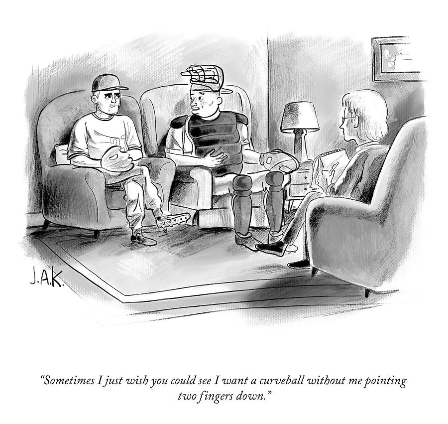 I Want a Curveball Drawing by Jason Adam Katzenstein