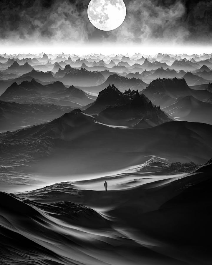 Lunar Landscape with Solitary Figure Photograph - Illusion III by Sofie Conte