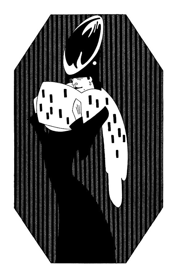 Lady with an Extravagant Hat Drawing - Illustrations by Julius Klinger - Lady with hat and fur neck wrap by Julius Klinger