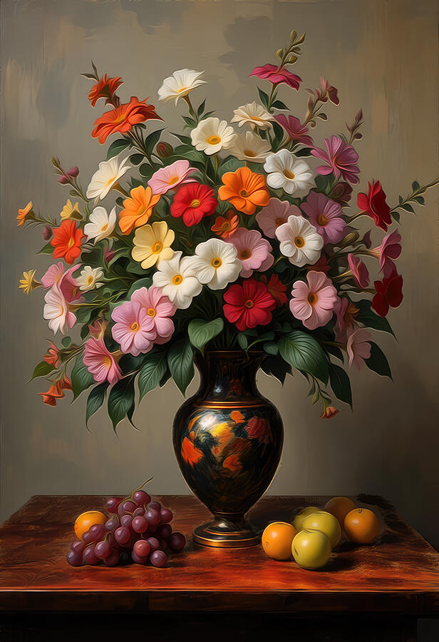 Vibrant Floral Arrangement in Vase Digital Art - Impatiens Flower Oil Painting by Nature Oil Painting