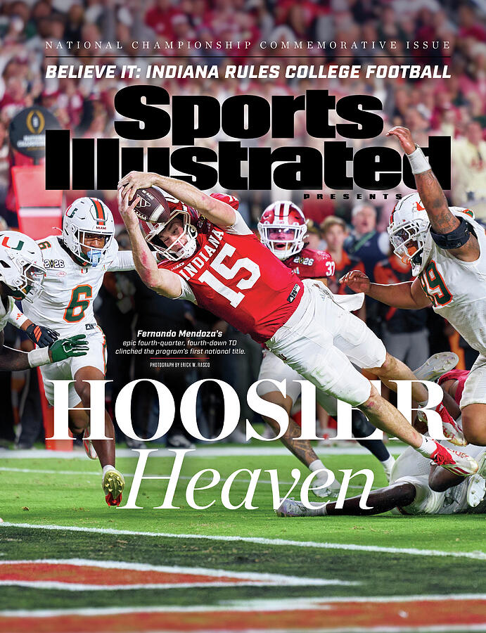 Fernando Mendoza Touchdown Dive Photograph - Indiana University, 2026 College Football Playoffs National Championship Commemorative Issue Cover by Sports Illustrated