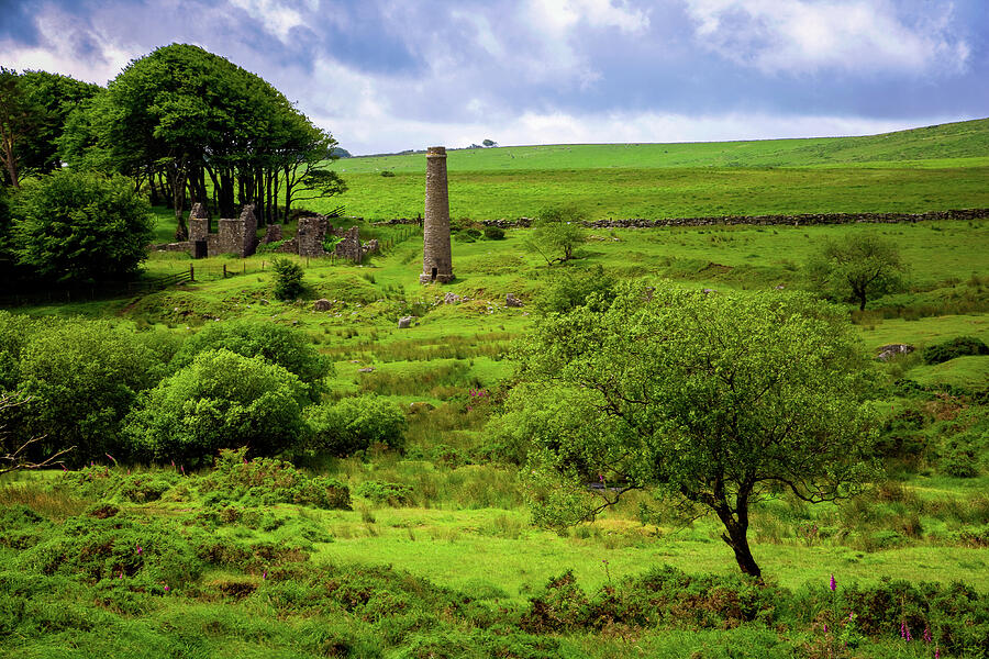 Ruined Mill in Lush Landscape Photograph - Industrial ruins at Powder Mills near Postbridge, Devon by Seeables Visual Arts