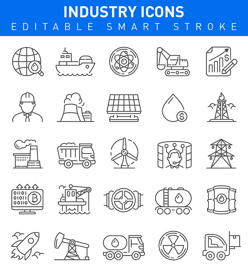 Industry Icons. Editable vector stroke Drawing by Bergserg