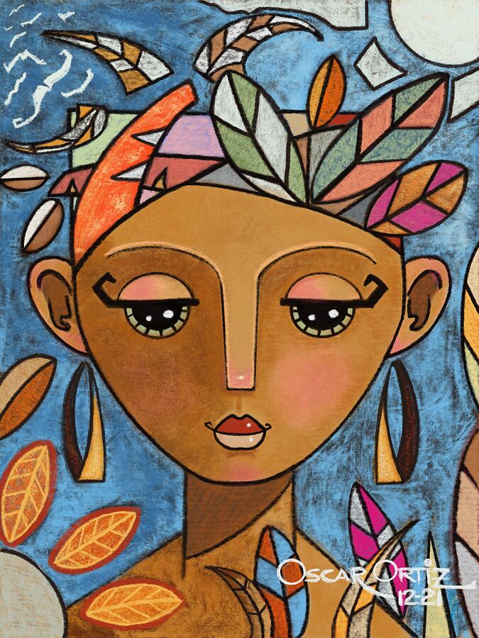 Colorful Abstract Portrait Digital Art - Inner Bloom by Oscar Ortiz