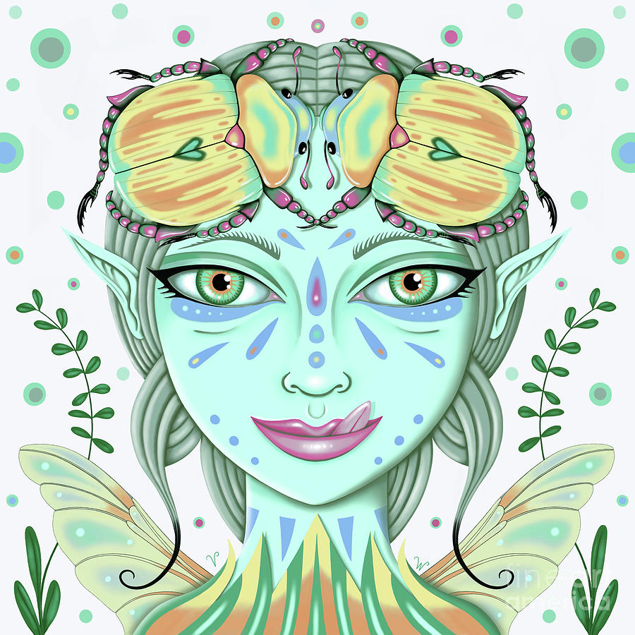 Insect Girl, Scarabella - Sq.White Digital Art by Valerie White