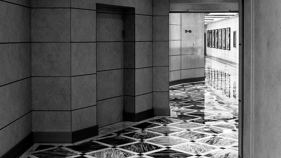 Corridor with Checkered Floor Photograph - Intermission by David Fountain
