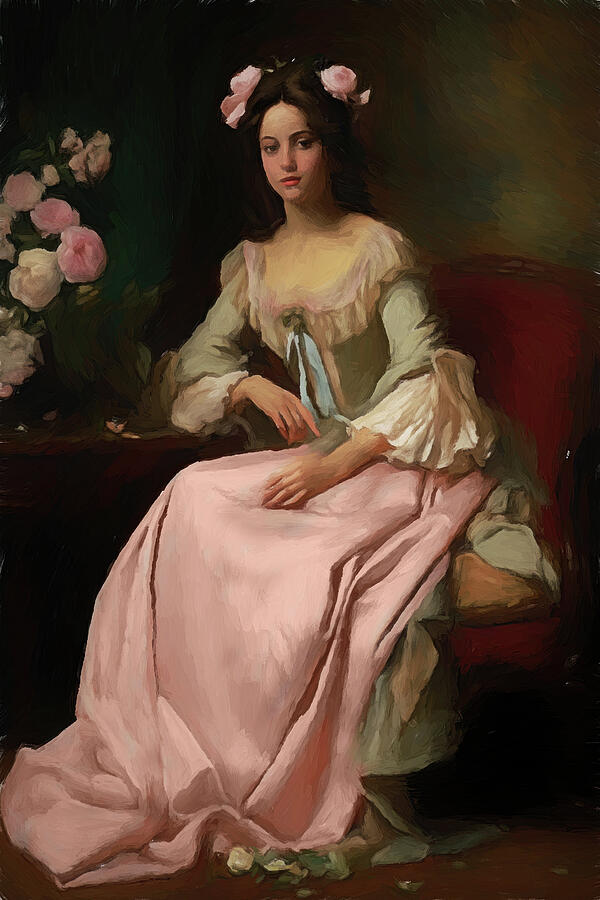Victorian Era Woman in Pink Gown Digital Art - Isabella dEste Renaissance Style Painting by Nature Oil Painting