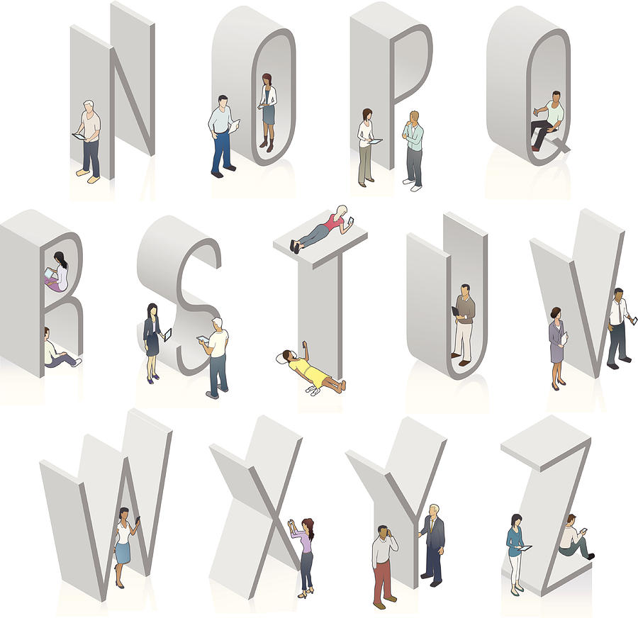 Isometric Alphabet N through Z with People Drawing by Mathisworks