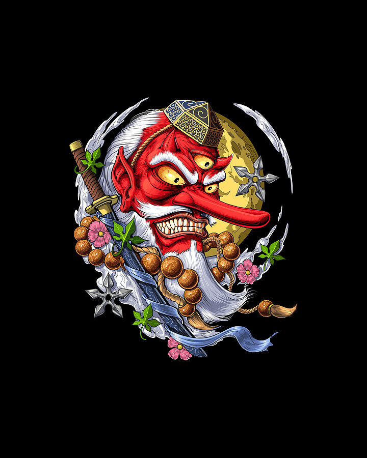 Japanese Demon Tengu Digital Art by Nikolay Todorov - Metal Posters