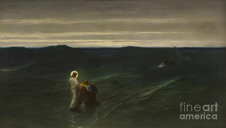 Jesus and Peter on the Water by Gustave Brion, art print