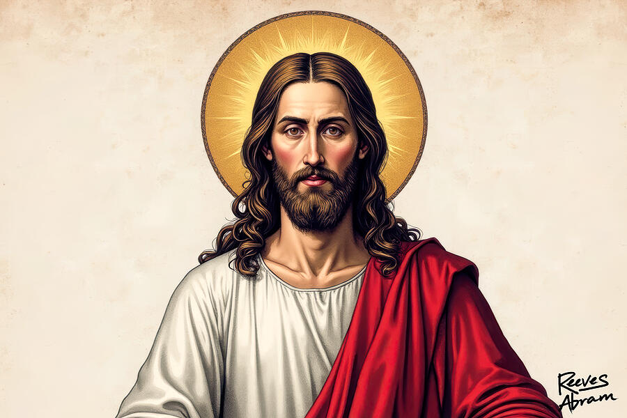 Jesus Christ and Gold Halo Digital Art by Reeves Abram - Pastor Reeves Studio - Metal Posters