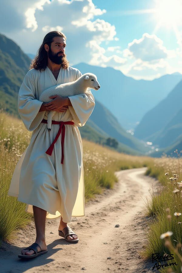 Jesus Protecting the Lamb Digital Art by Reeves Abram - Pastor Reeves Studio - Metal Posters