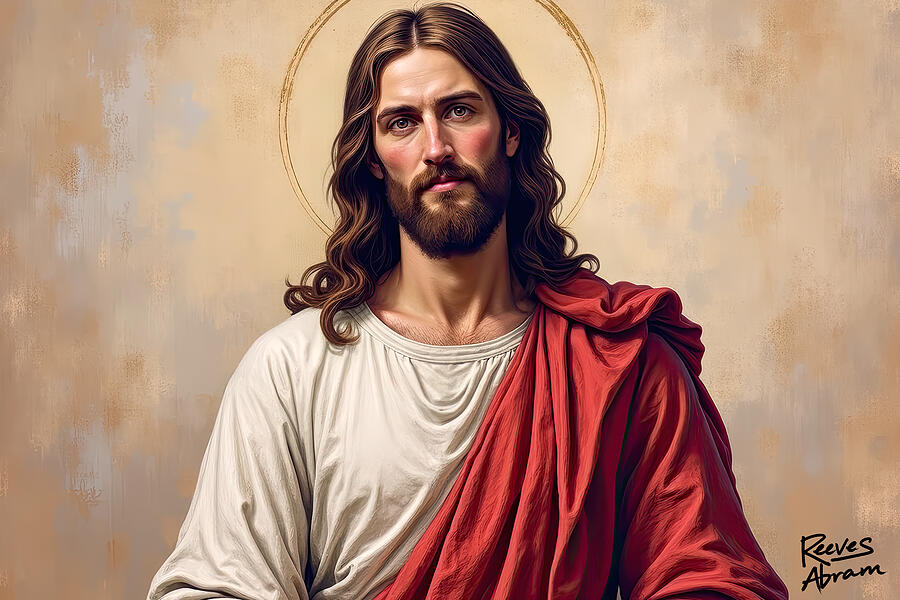 Jesus with Gold Halo Digital Art by Reeves Abram - Pastor Reeves Studio - Metal Posters