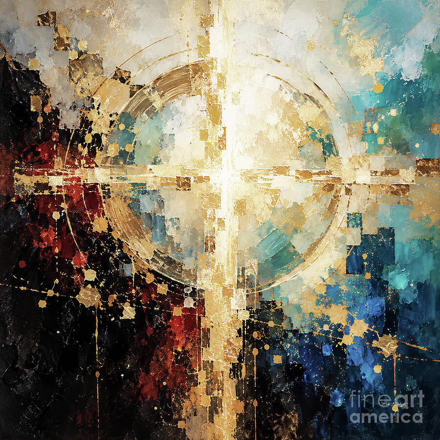 Abstract Geometric Crossroad Painting - John 3 16. For God So Loved The World. Cross Of Jesus Christian Wall Art by Mark Lawrence