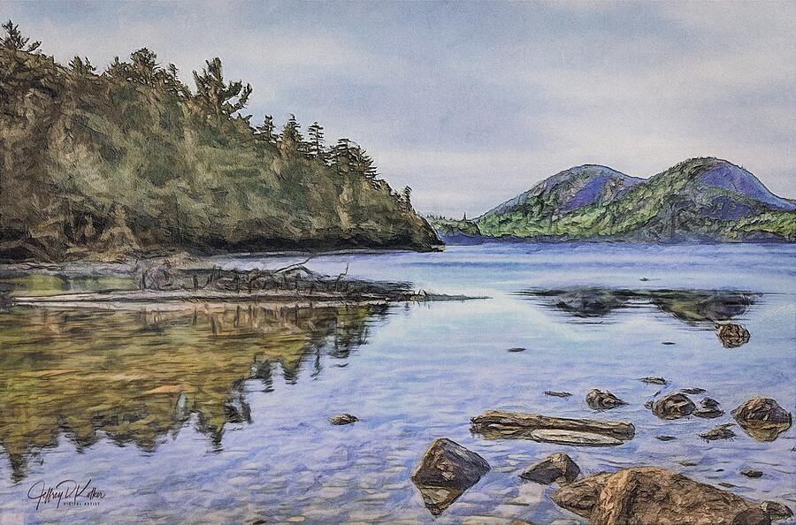 Serene Lakeside Mountain View Painting - Jordan Pond and the Bubbles by Jeffrey Kolker